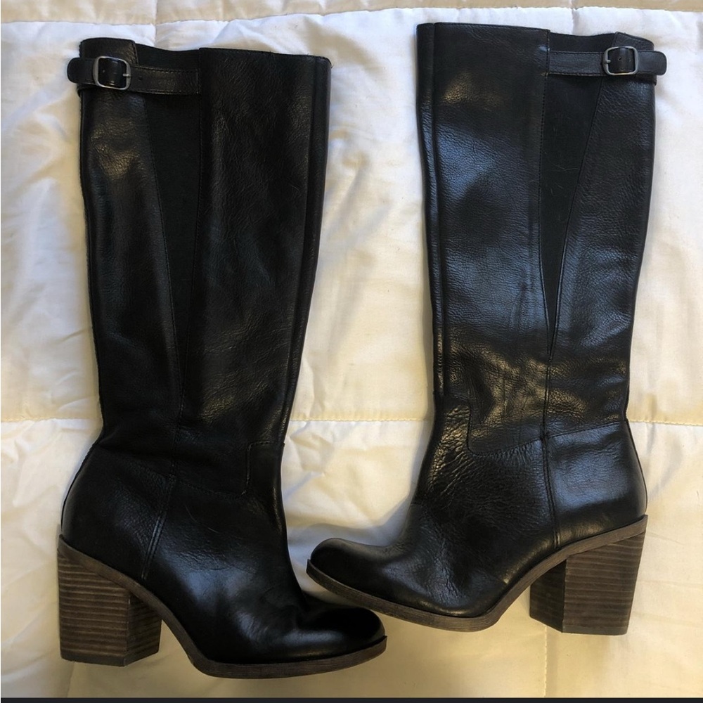 Lucky Brand Black Wide Calf Leather Riding Boots